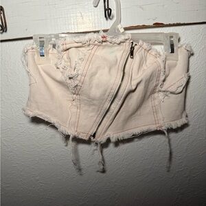 SHEIN Frayed Cream Denim Bustier Top